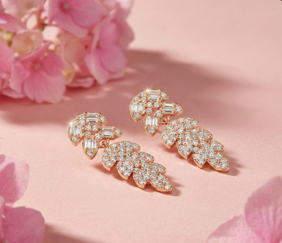 Aurora rose gold leaf earring