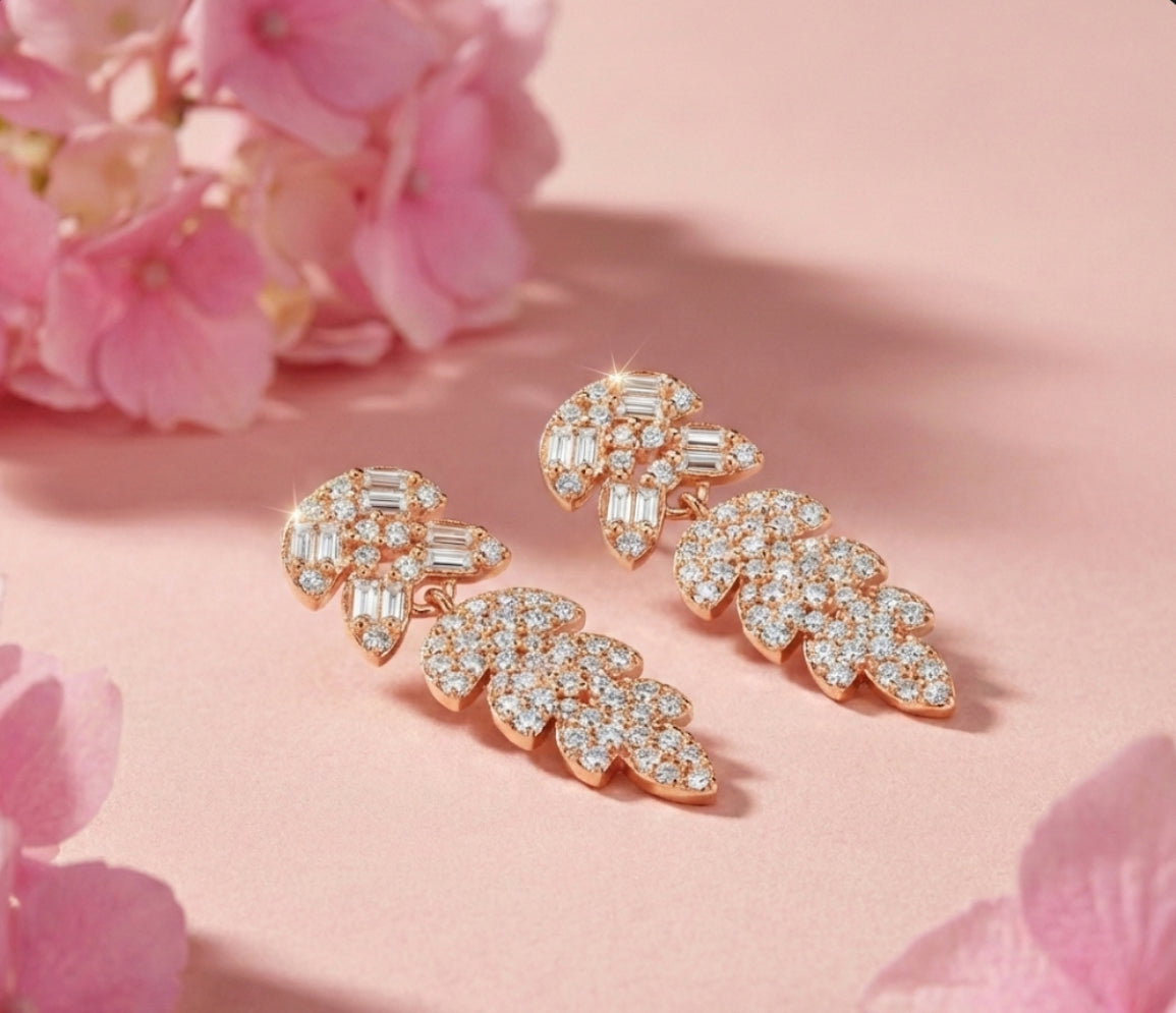 Aurora rose gold leaf earring